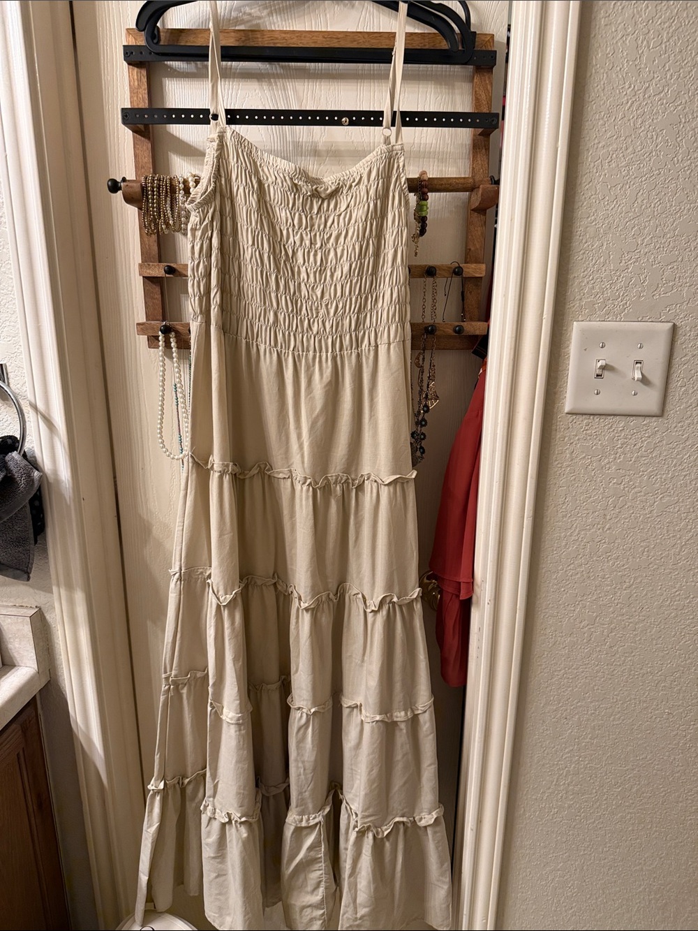 Zenana Outfitters Cream Smocked Tiered Maxi Dress